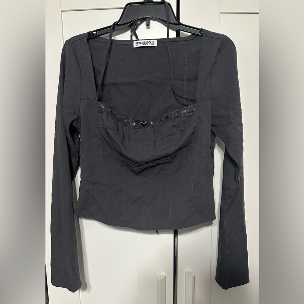 Princess Polly Charcoal Long Sleeve Blouse